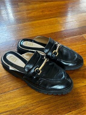 Gianni Bini Black Leather Slip-On Loafer Mule